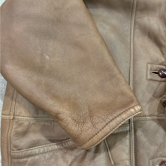 Vintage SHEARLING Men Coat Original Spanish LEATHER 48 Mid Length Sheepskin - Picture 3 of 8